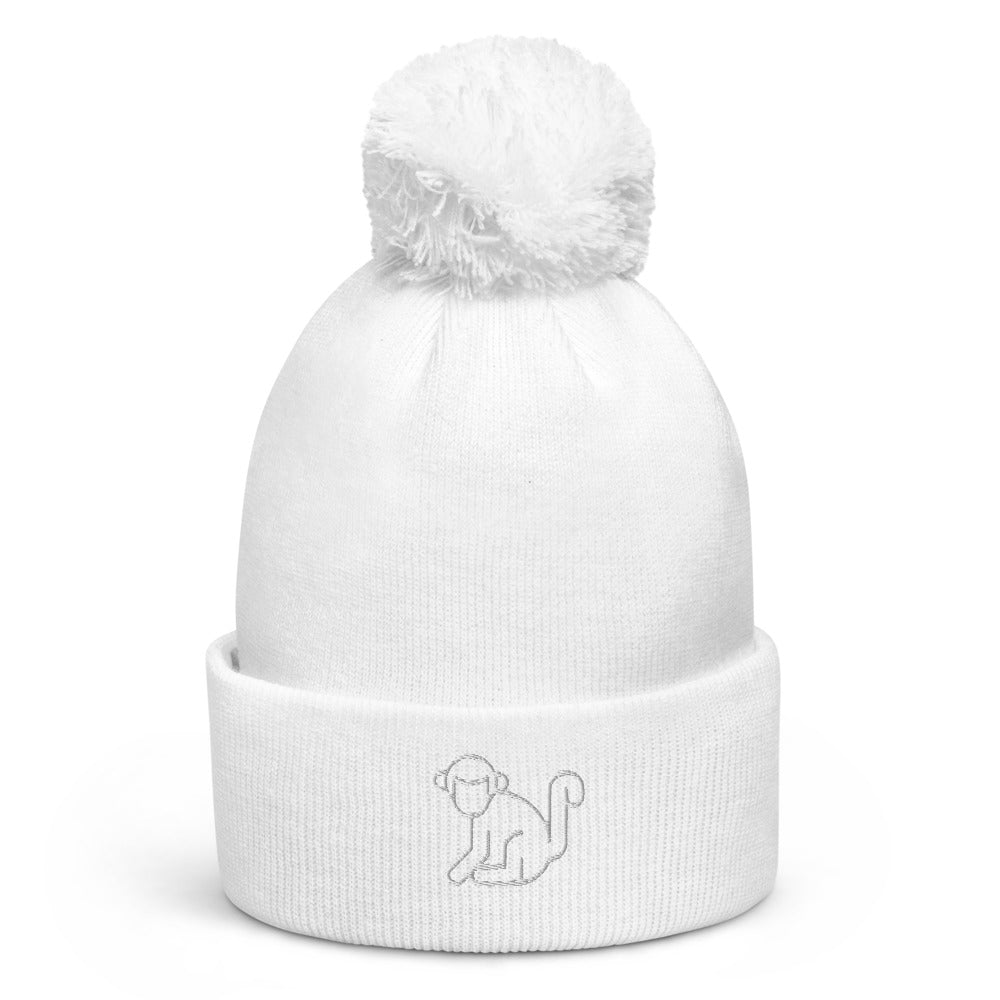 White Logo Pom Pom Beanie