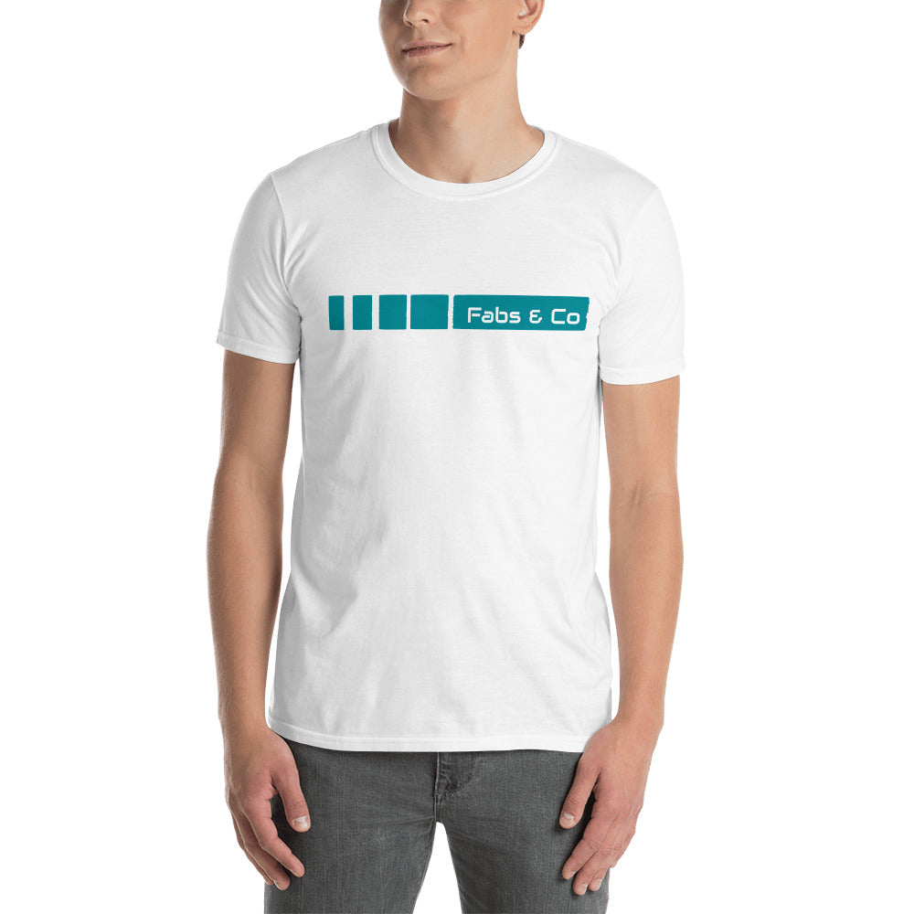 Teal Fade Stripe Wordmark Logo Mens T-Shirt