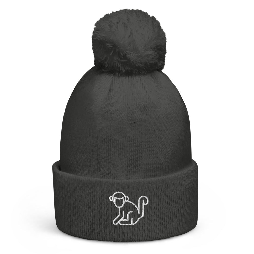 White Logo Pom Pom Beanie