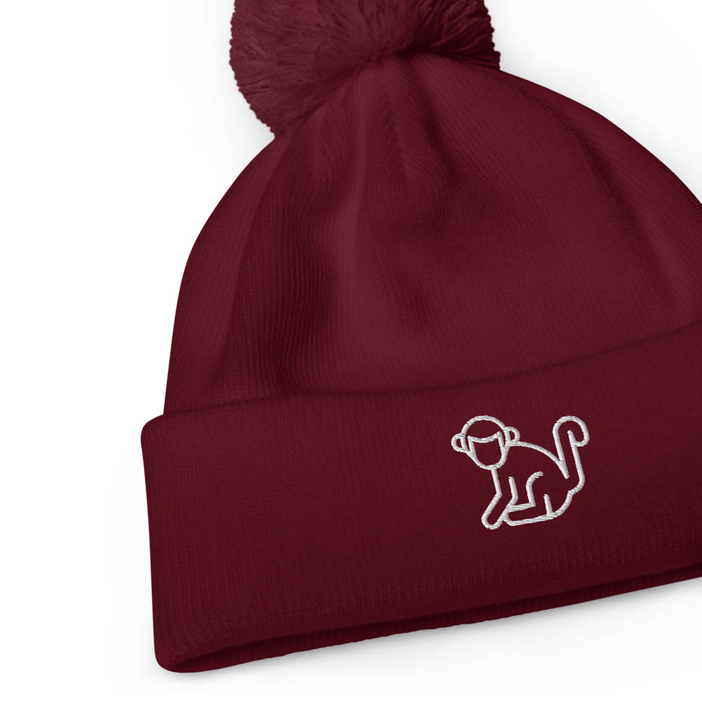 White Logo Pom Pom Beanie