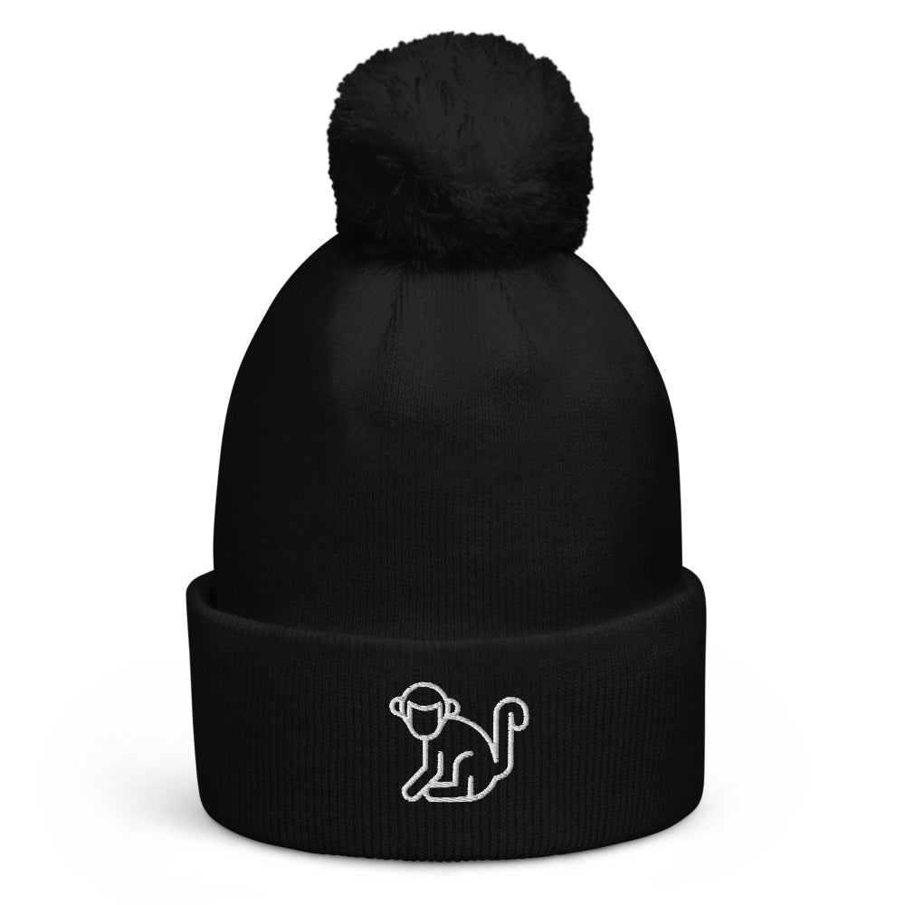 White Logo Pom Pom Beanie