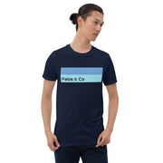 Blue Double Stripe Wordmark Logo Mens T-Shirt