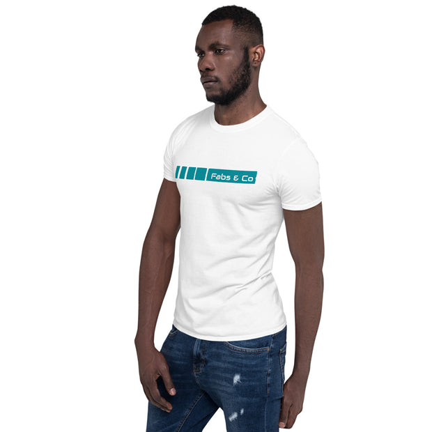 Teal Fade Stripe Wordmark Logo Mens T-Shirt