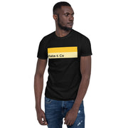 Yellow Double Stripe Wordmark Mens Logo T-Shirt