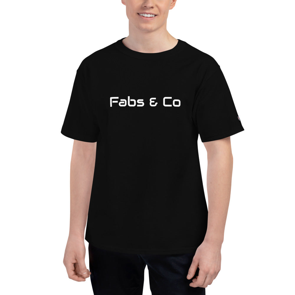Fabs & Co x Champion White Wordmark Logo Mens T-Shirt