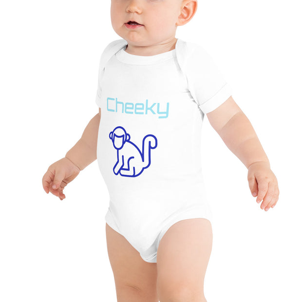 Blue Cheeky Monkey Baby Grow
