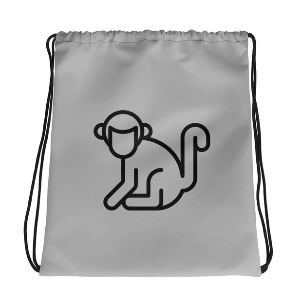 Black Logo Grey Drawstring Bag