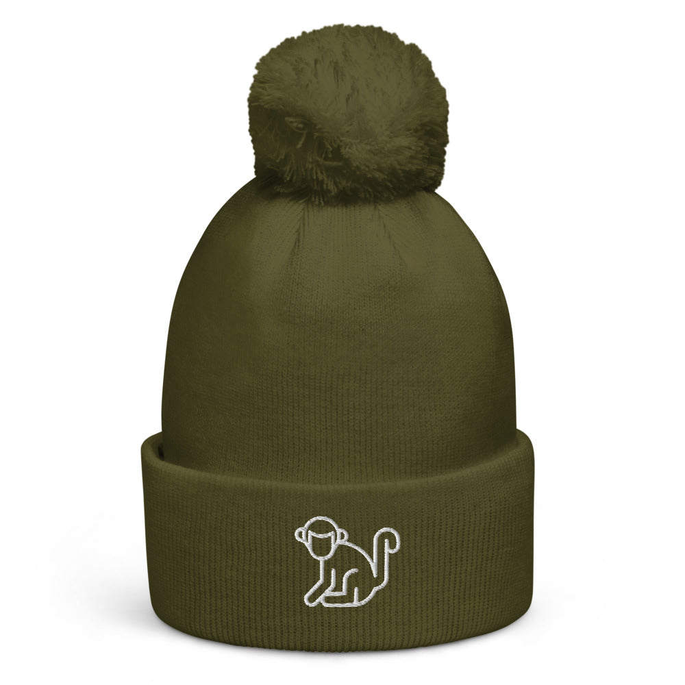 White Logo Pom Pom Beanie