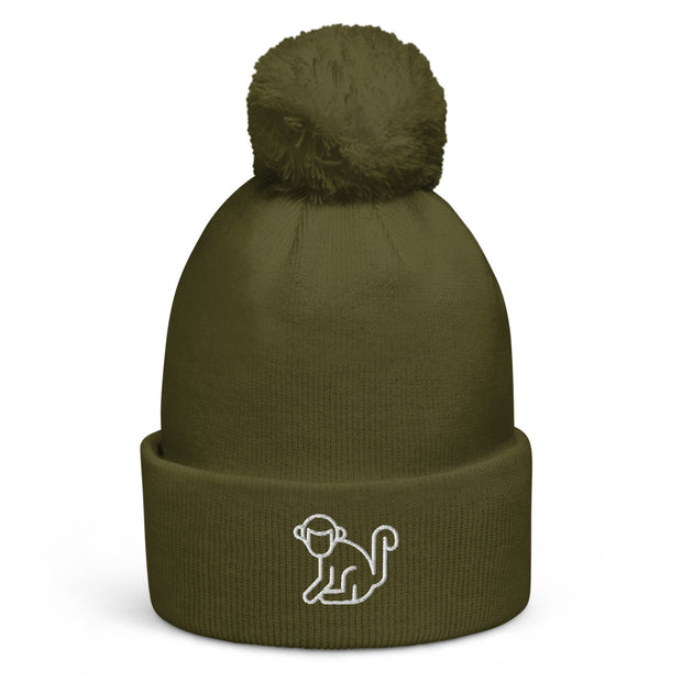 White Logo Pom Pom Beanie