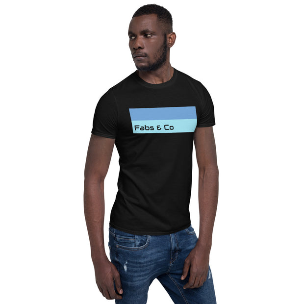 Blue Double Stripe Wordmark Logo Mens T-Shirt