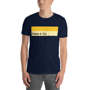 Yellow Double Stripe Wordmark Mens Logo T-Shirt