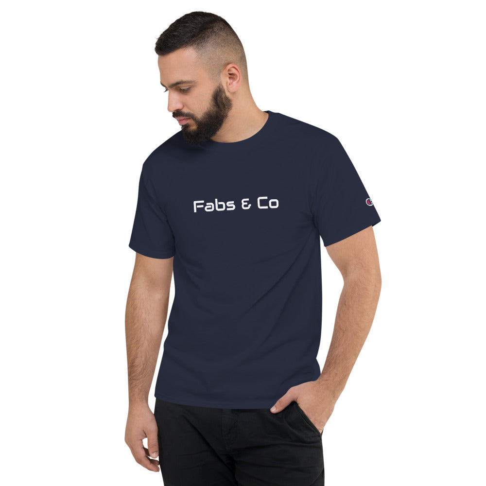 Fabs & Co x Champion White Wordmark Logo Mens T-Shirt