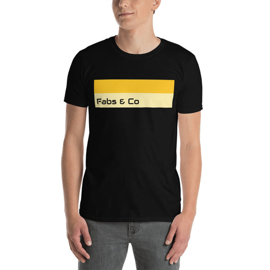 Yellow Double Stripe Wordmark Mens Logo T-Shirt