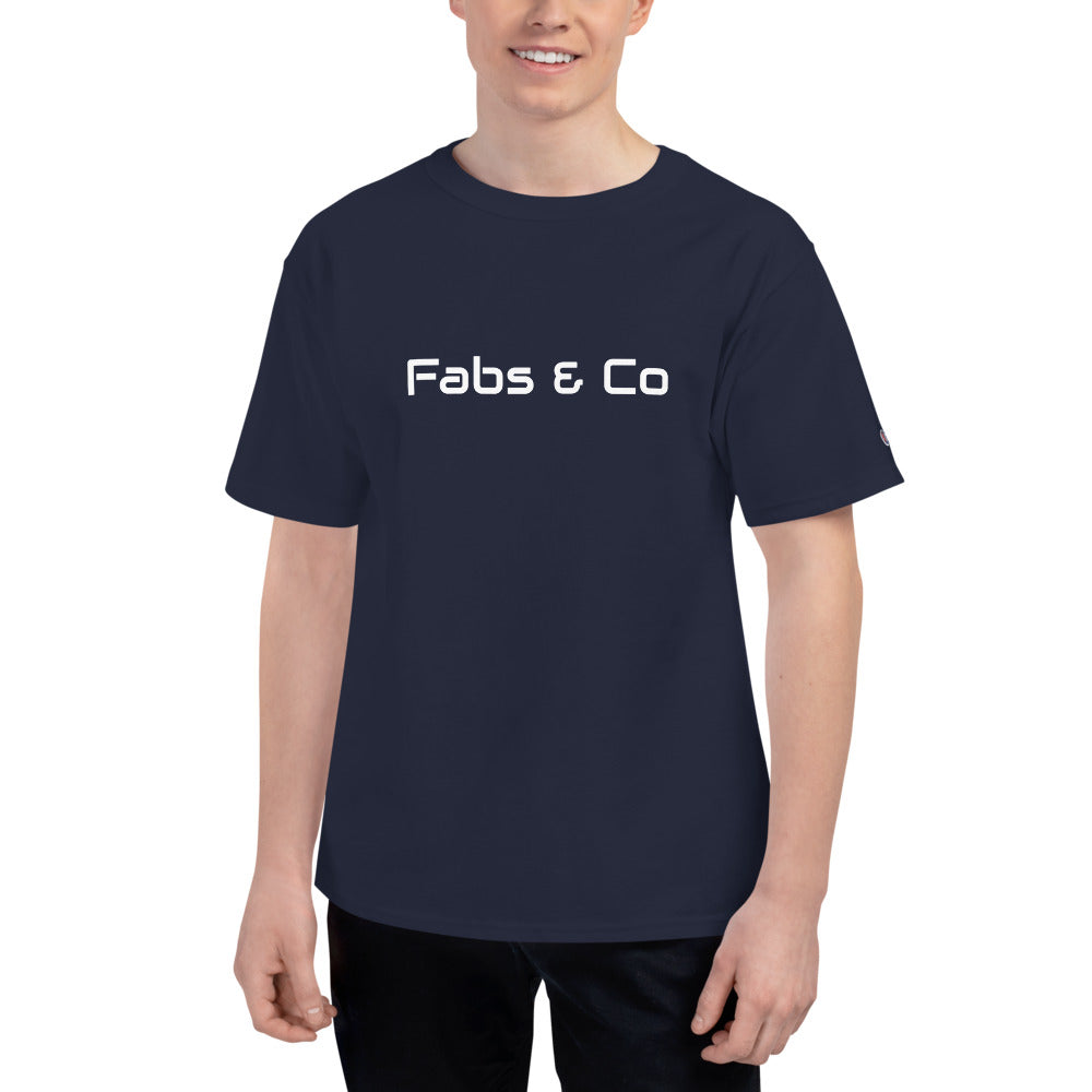 Fabs & Co x Champion White Wordmark Logo Mens T-Shirt